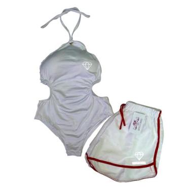 Imagem de Body Maiô Branco + Short Tactel Gringas Model, Vermelho, Unico 36-42