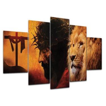 Imagem de Kit Placa Quadro Decorativo 3D Borda infinita Jesus e Leão - SHD Solei