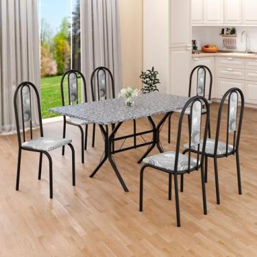 Imagem de Conjunto Sala de Jantar Mesa Retangular 140x75cm Tampo Granito Ocre 6 