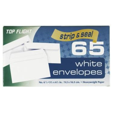 Imagem de Top Flight Envelopes em caixa, fechamento em tira e selo, 9,75 x 15,75 cm, branco, 65 envelopes por caixa (6900116)