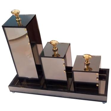 Imagem de Kit Lavabo Com Bandeja Vidro Luxo Trio Organizador Banheiro (Bronze)