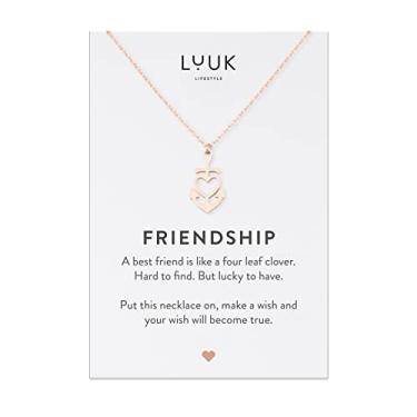 Imagem de LUUK LIFESTYLE Colar feminino de aço inoxidável com coração I clover I star I anchor I globo pingente, presente moderno, símbolo da amizade, comprimento ajustável de 50,8 cm, cartão de amizade, ouro, prata e ouro rosa, Aço inoxidável, Sem Pedra Preciosa