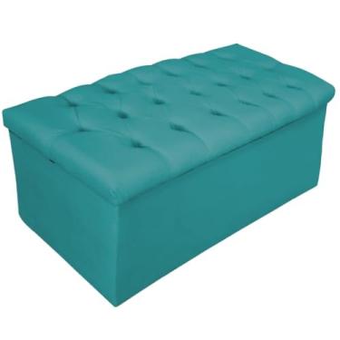 Imagem de Calçadeira Recamier Estofada Baú Mel Capitonê 90 cm Suede Azul Turquesa Quarto - AM Decor