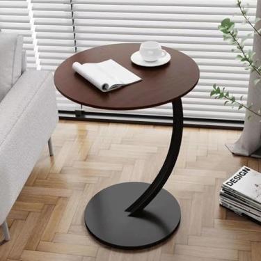 Imagem de Mesa lateral pequena para espaços pequenos com almofadas silenciosas feita de MDF + metal, mesas laterais modernas para varanda, janelas de sacada, fácil de instalar, 8 cores, marrom + preto