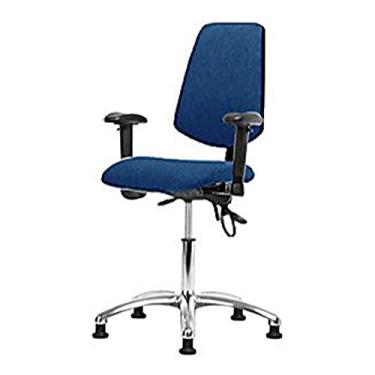 Imagem de Thomas 1163R49 Cadeira de mesa de tecido ESD com encosto médio, base cromada, com inclinação, braços ajustáveis, rodízios ESD, azul