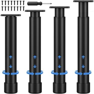 Imagem de VETIN 4 peças de pernas de suporte de cama de altura ajustável para estrutura de cama/ripas centrais de cama/cama king/queen, pernas de substituição de móveis ajustáveis de aço resistente de 25 a 43