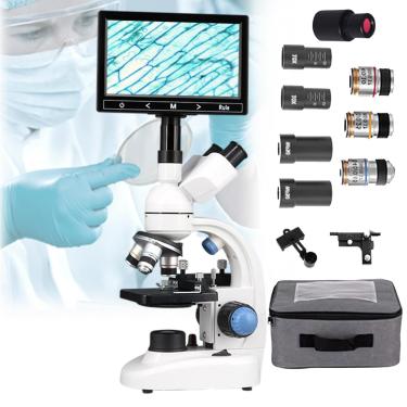 Imagem de MicroscóPio Trinocular, 40x-30000x/50000x/70000x LaboratóRio Digital Composto Trinocular Led MicroscóPio - Tela De ExibiçãO 7"+Ocular EletrôNico,Para Aquicultura/EducaçãO/QuíMica,30000x