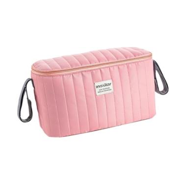 Imagem de Esquirla Organizador de carrinho de bebê, caixa de armazenamento para berçário, saco para lanches, fraldas, Rosa