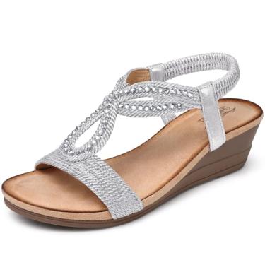 Imagem de SHIBEVER Sandálias femininas estilosas: Sandálias femininas de verão confortáveis para caminhar com plataforma baixa, Prata 38, 40