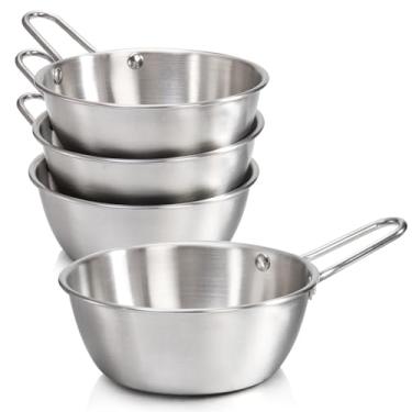 Imagem de Acshio Pacote com 4 tigelas de vinho tradicionais coreanas, tigelas Makgeolli de aço inoxidável 18/8 com alça, tigela de arroz redonda, taça de vinho de acampamento, prato de sopa de caminhada prata