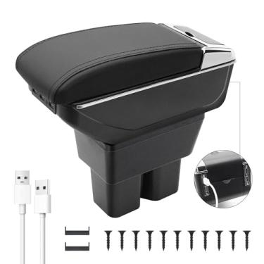 Imagem de Caixa de apoio de braço de carro para Suzuki Jimny 2018-2024 acessórios, 7 portas USB, consoles centrais de couro de camada dupla, organizador de espaço de armazenamento com suporte de copo (7 portas
