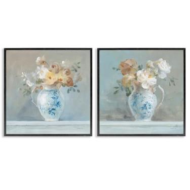 Imagem de Stupell Industries Conjunto de arte de parede giclée emoldurado Heirloom Bouquet Pitcher 2 peças por Danhui Nai, moldura preta, 61 x 61 cm