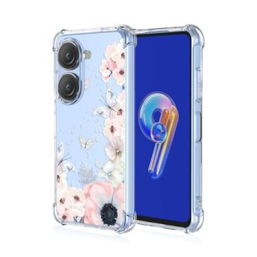 Imagem de RRXSYXL Capa para telefone ROG Zenfone 9, capa ROG Phone Zenfone 10 com estampa floral transparente, capa macia à prova de choque para telefone ROG Zenfone 9, telefone ROG Zenfone 10, borboletas de