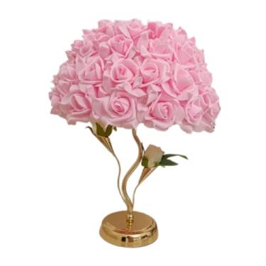 Imagem de WeiLaiKeQi Abajur para meninas atmosfera, abajur de mesa de flores rosa, abajur de mesa rosa para escritório, Rosa