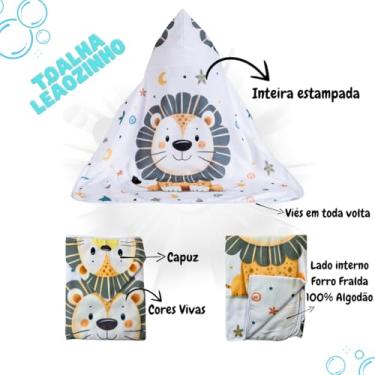 Imagem de Toalha de banho Leão Safari capuz bebê infantil dupla camada fralda 100% algodão 95 x 75 cm (Leão)