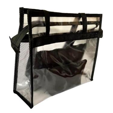 Imagem de Bolsa feminina praia sacola transparente 2 necessaires preta (Preta)