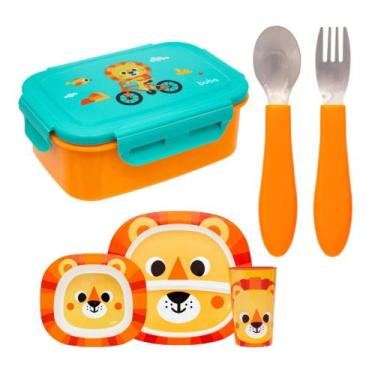 Imagem de Kit Refeição Infantil Leão + Talheres + Pote Buba