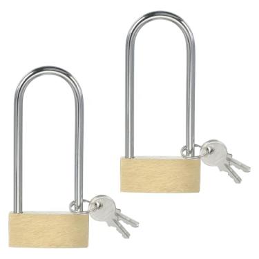 Imagem de PATIKIL Cadeados de latão sólido 9 cm, 2 peças de cadeado longo com chave e 2 chaves à prova de intempéries para academia, armário, portão, cerca, ambientes externos, internos