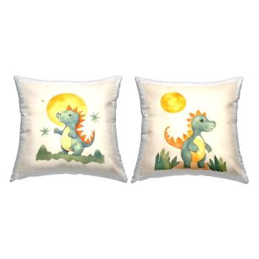 Imagem de Stupell Industries Travesseiro com estampa de dinossauro bebê com lua por Andrea Haase (conjunto de 2), 45 x 18 x 45 cm, amarelo 2 unidades