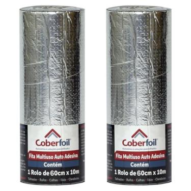 Imagem de Kit 2 Manta Asfáltica Adesiva Multiuso Metalizada 60cmx10m Auto Colante Vedação para Telhados Calhas Rufos Alta Resistência e Durabilidade Vazamentos Vedação Refletiva Aluminizada Rolo Fita