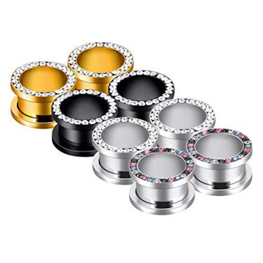 Imagem de YOFANST 2 peças - 12 peças de alargador duplo de aço inoxidável calibres de túneis rosqueados pedras strass alargadores alargadores esticador joias, Aço inoxidável, Zircônia cúbica