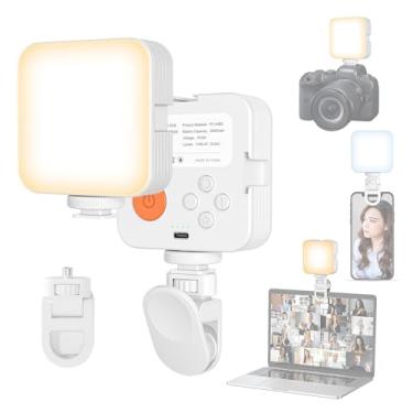 Imagem de Luz de vídeo LED de bolso Luz de videoconferência para computador tablet Celular DSLR Câmera LED Luz de preenchimento 3000K-6500K Bateria embutida regulável com clipe e suporte para sapata fria