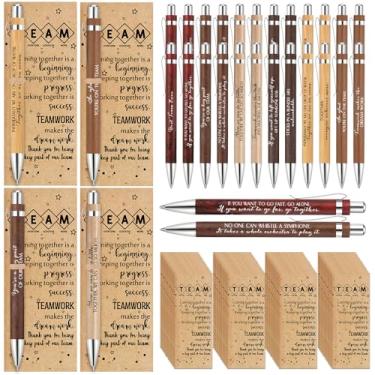 Imagem de Sayglossy 12 peças de presente de agradecimento Team Together a granel presente de agradecimento escritório inspiradora caneta esferográfica de bambu a granel com cartão kraft presente de formatura