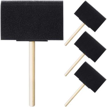 Imagem de SmallCat 4 pincéis de tinta de espuma, pincéis de esponja de espuma de 10 cm para vernizes, pincéis de esponja reutilizáveis com alças de madeira para pintura, coloração e artesanato DIY - Preto