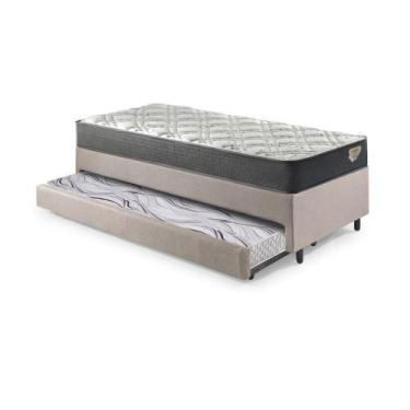 Imagem de Bicama Box Solteiro Linho Bege 88x188x28 cm com Colchão Adapto Molas E