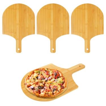 Imagem de ACXFOND Pacote com 4 cascas de pizza de bambu natural, 30,5 cm, pá de pizza de bambu, cascas de pizza de madeira com alça para fazer pizza, tábua de cortar torta de pão para cozinha