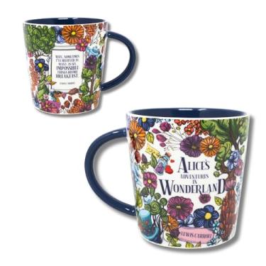 Imagem de Caneca Steel Mill & Co para amantes de livros, linda caneca de cerâmica de café/chá com alça para clube do livro, xícara de café com tema de leitura de 400 ml (Alice's Adventures in Wonderland