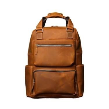 Imagem de Mochila masculina de couro retrô, mochila de computador de grande capacidade para homens, bolsa de viagem de couro(Retro brown)