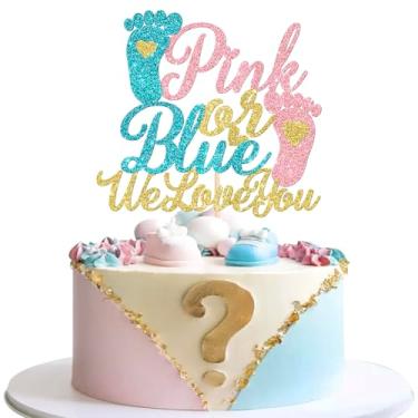 Imagem de 1 Pack Pink or Blue We Love You Cake Topper Gender Reveal Cake Pick Baby Shower Gender Reveal Theme Kids Boys Girls Birthday Cake Decoration Party Supplies Light Pink