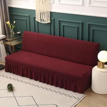 Imagem de Capa de futon sem braços com saia de babados, sofá-cama futon altamente elástica(Red,Large (190-225cm))