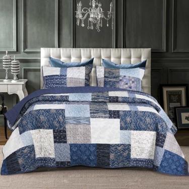 Imagem de Rosecret Conjunto de colcha de retalhos leve de algodão king size, 3 peças, colcha king size, acolchoada com 2 fronhas, colcha macia e aconchegante para todas as estações