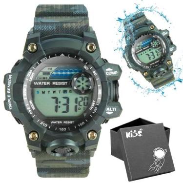 Imagem de relogio digital caixa infantil camuflado prova dagua led data silicone