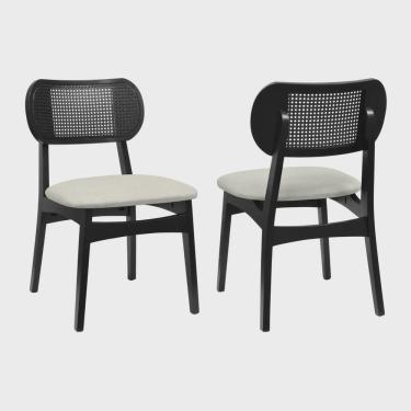 Imagem de Kit 2 Cadeiras Organik Madeira Maciça Encosto Telinha Assento Estofado Linho