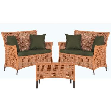 Imagem de 2 Sofás E Mesa Igapó Alumínio Marrom Corda Náutica E13 Trama Terra Cota