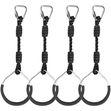 Imagem de Hanging Ninja Gymnastic Rings Swing Monkey Bars Climbing Ring Jungle Fist for Outdoor Backyard Activities, Kids Boys Adults Men Playground Training Equipment Play Sets Obstacle Course Rings (4 Black)