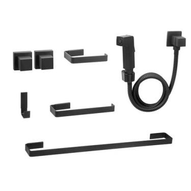 Imagem de Kit de Acessórios para Banheiro Quadrado Preto Completo Luxo - Só Acab