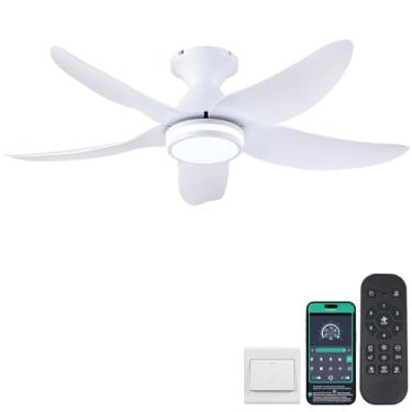 Imagem de Kviflon Ventiladores De Teto De 46 Polegadas Com Luzes E Controle Remoto/App, Ventiladores De Teto Modernos Embutidos Com 5 Lâminas Reversíveis, 6 Velocidades, 3 Cores Reguláveis + Luzes Circulares