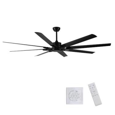 Imagem de Okkifann Ventilador De Teto Industrial De 75 Pol. Sem Luz, Ventilador De Teto Com Motor Cc E Controle Remoto, Silencioso, Preto, Para Academia/Garagem/Varanda/Pátio/Casa De Fazenda, 8 Pás De Ventil