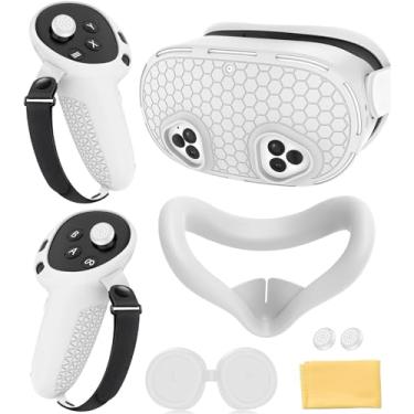 Imagem de MS.CLEO Conjunto De Silicone Compatível Com Acessórios Do Meta Quest 3S: Capa Protetora Para Vr, Alças Para Controle, Capa Frontal Para Fone De Ouvido, Capa Protetora De Lente (Branca) - Não Compatí