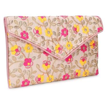 Imagem de Rajasthani Indian Art Sling Bag Bolsa de mão dobrável para mulheres, bolsa tiracolo dobrável indiana feita à mão, Rosa bebê - multi