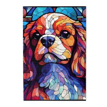 Imagem de King Charles Cavalier Dogs Colorful Glass - Quebra-cabeças de madeira de 1000 peças para crianças e adultos, aniversário para familiares e amigos