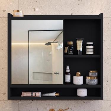 Imagem de Espelheira Para Banheiro Lavabo com Espelho com Nicho e 1 Porta Aqua (PRETO)