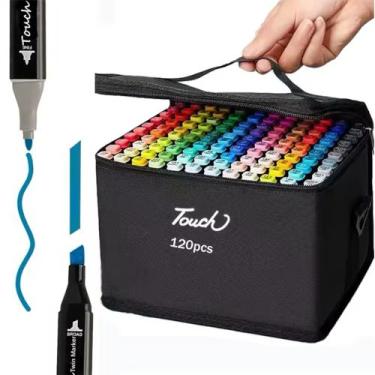 Imagem de Conjunto Estojo Com 120 Canetas Marcadoras Cores Vibrantes - FAM