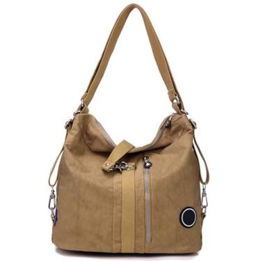 Imagem de O-TBOST Mochila conversível feminina moderna bolsa tiracolo de nylon à prova d'água, Caqui, Medium