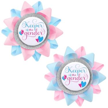Imagem de Pacote com 2 botões para guardar o gênero, broches reveladores de gênero revelam lembrancinhas de festa menino ou menina, pés de bebê rosa claro e azul para suprimentos de festa de chá de bebê, 8.8cm