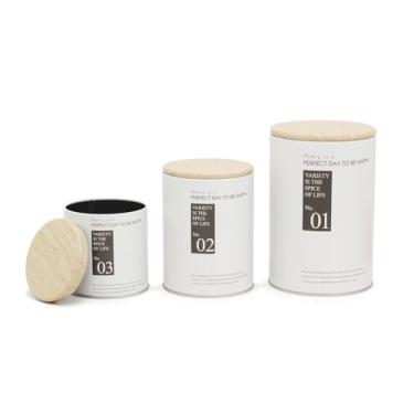 Imagem de Jogo Conjunto 3 Latas Potes Porta Condimentos Metal C/Tampa - Creme